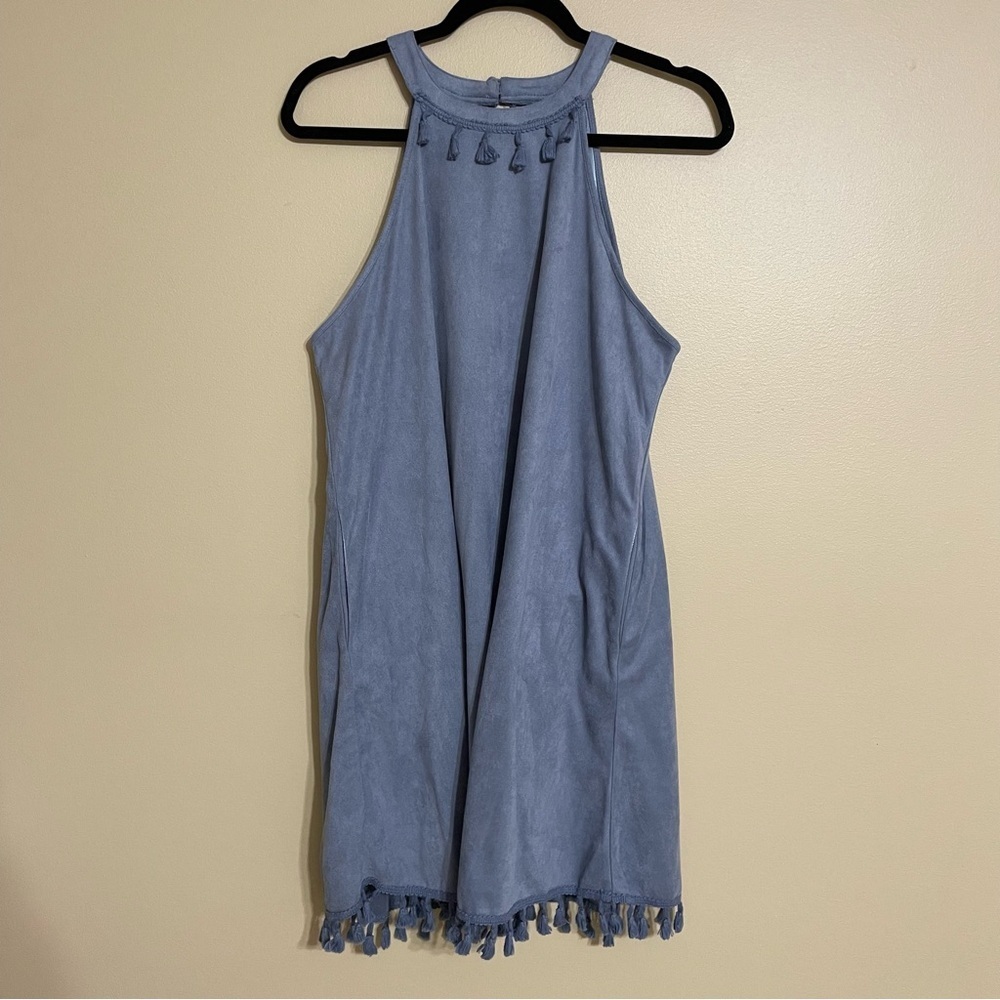 ANDREE By Unit Suede‎ Pom Pom Blue Dress NWT size large